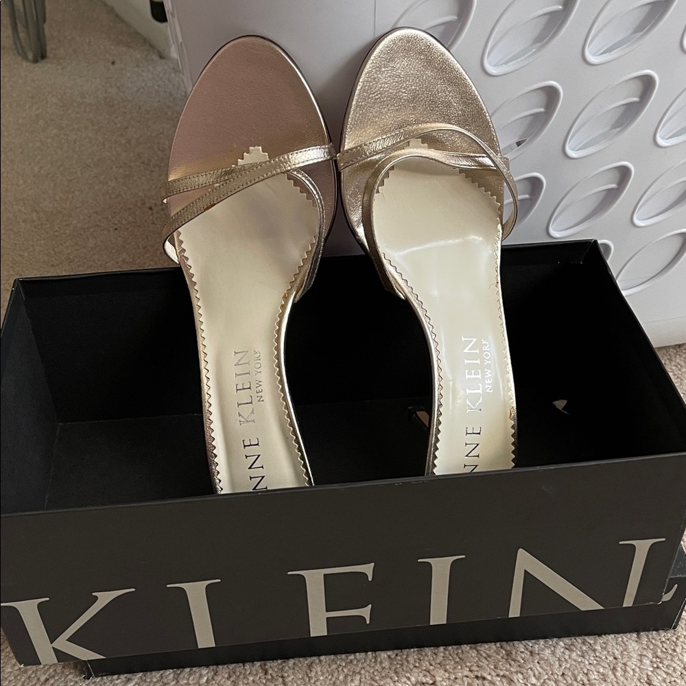 Anne Klein Metallic Gold Open-Toe Slide Heels
